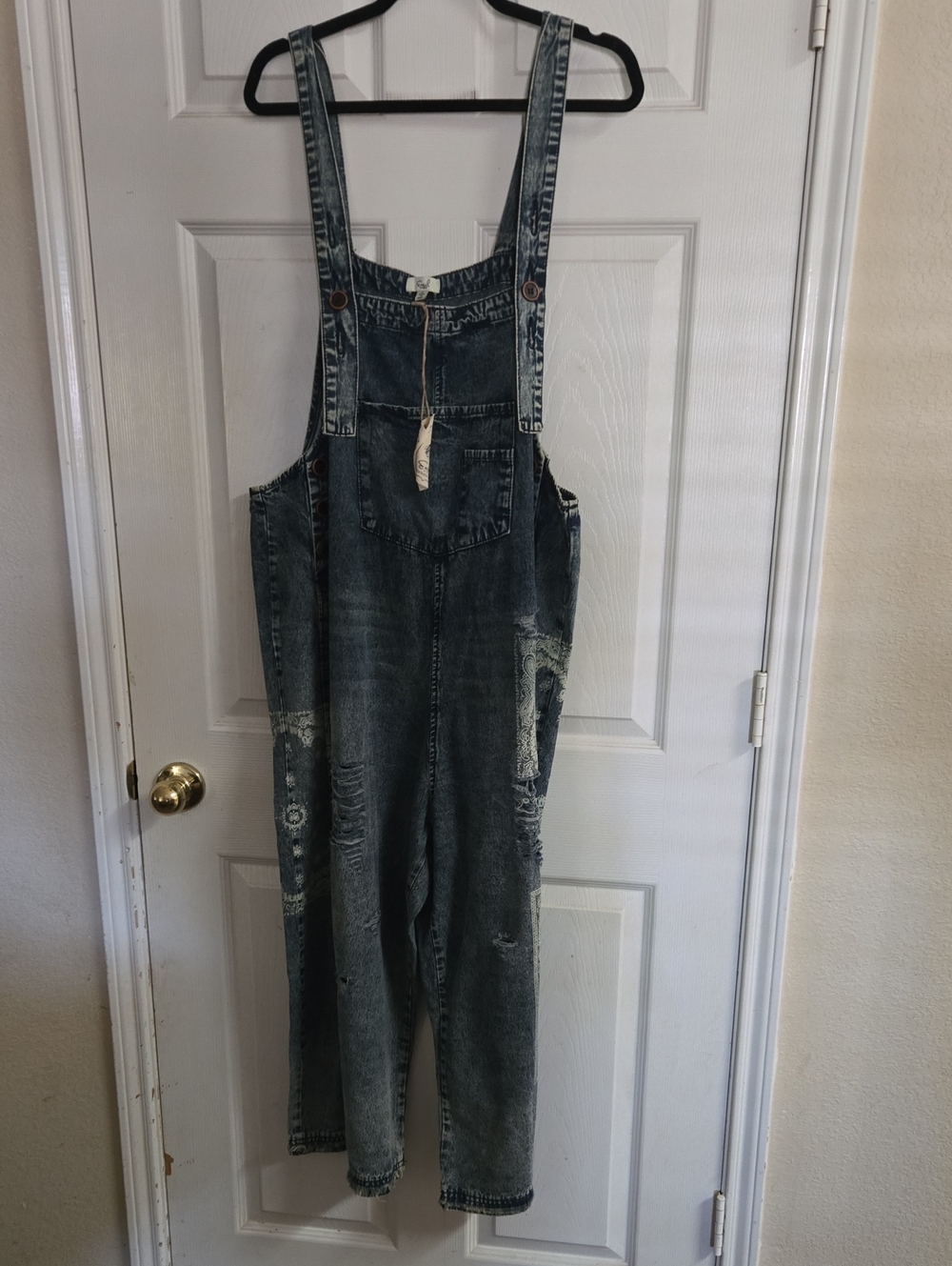 easel Distressed Washed Blue Relaxed Denim Overalls